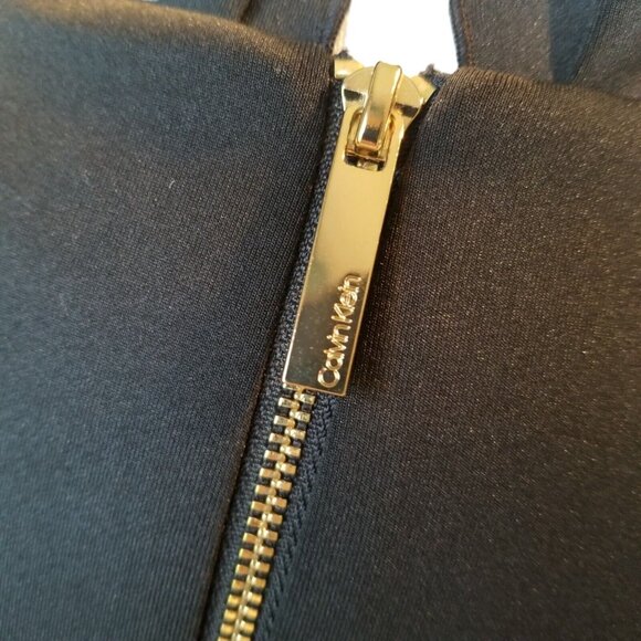 Calvin Klein Sleeveless Dress Black Blouse Size 8 Ruffle Collar Zipper Exposed - Picture 5 of 14